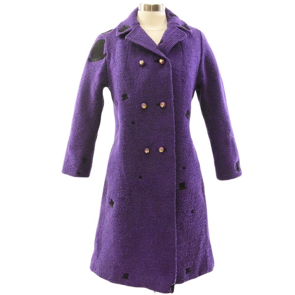 60s Vintage Purple Boucle Embroidered Coat Womens S Mad Hatter Willy Wonka Lover